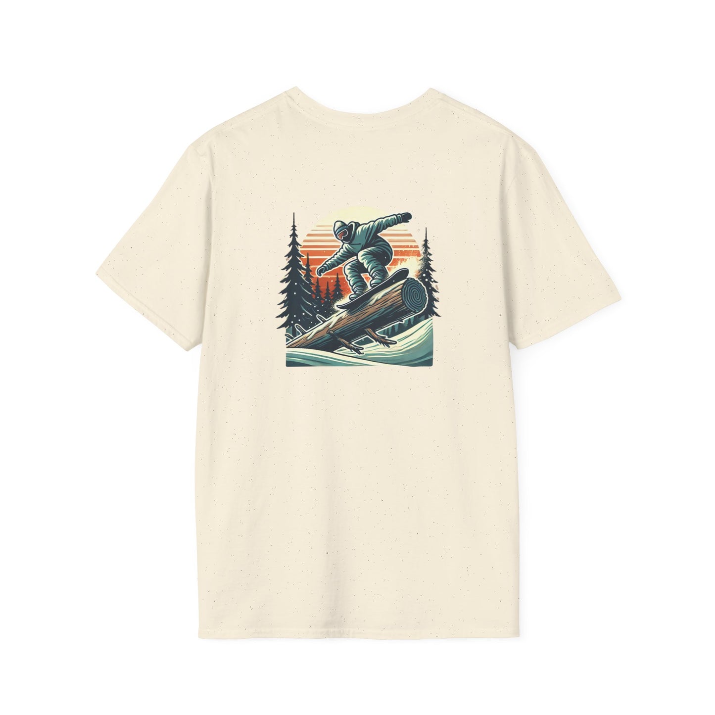 Snowboarder on Tree Rail in Sunset