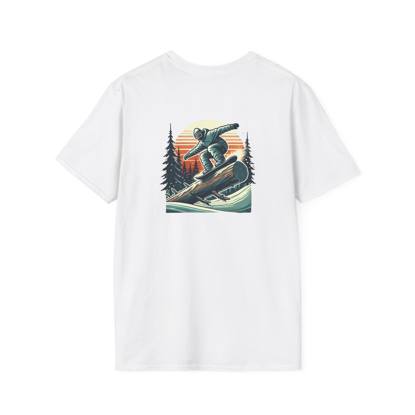 Snowboarder on Tree Rail in Sunset