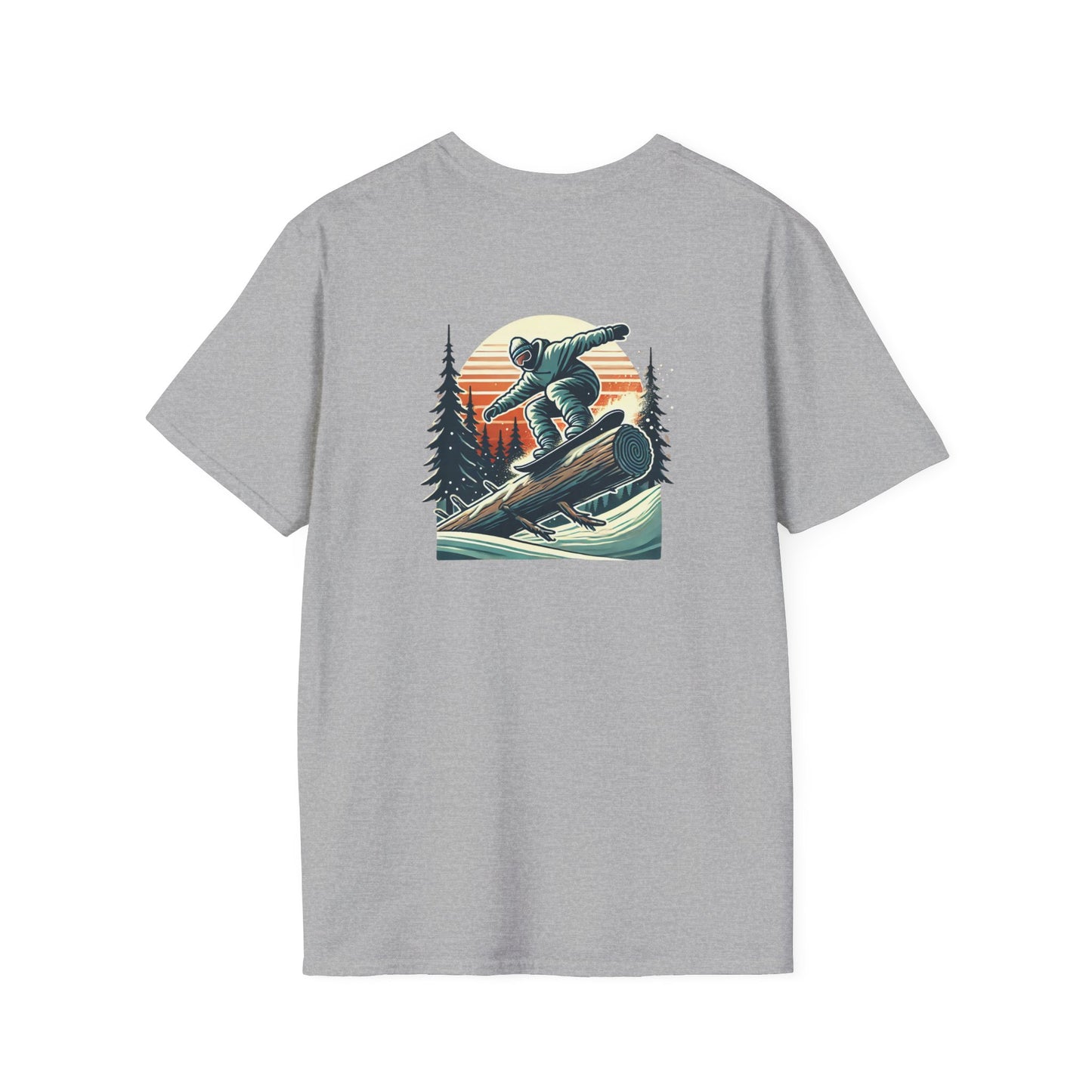 Snowboarder on Tree Rail in Sunset