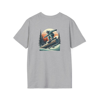 Snowboarder on Tree Rail in Sunset