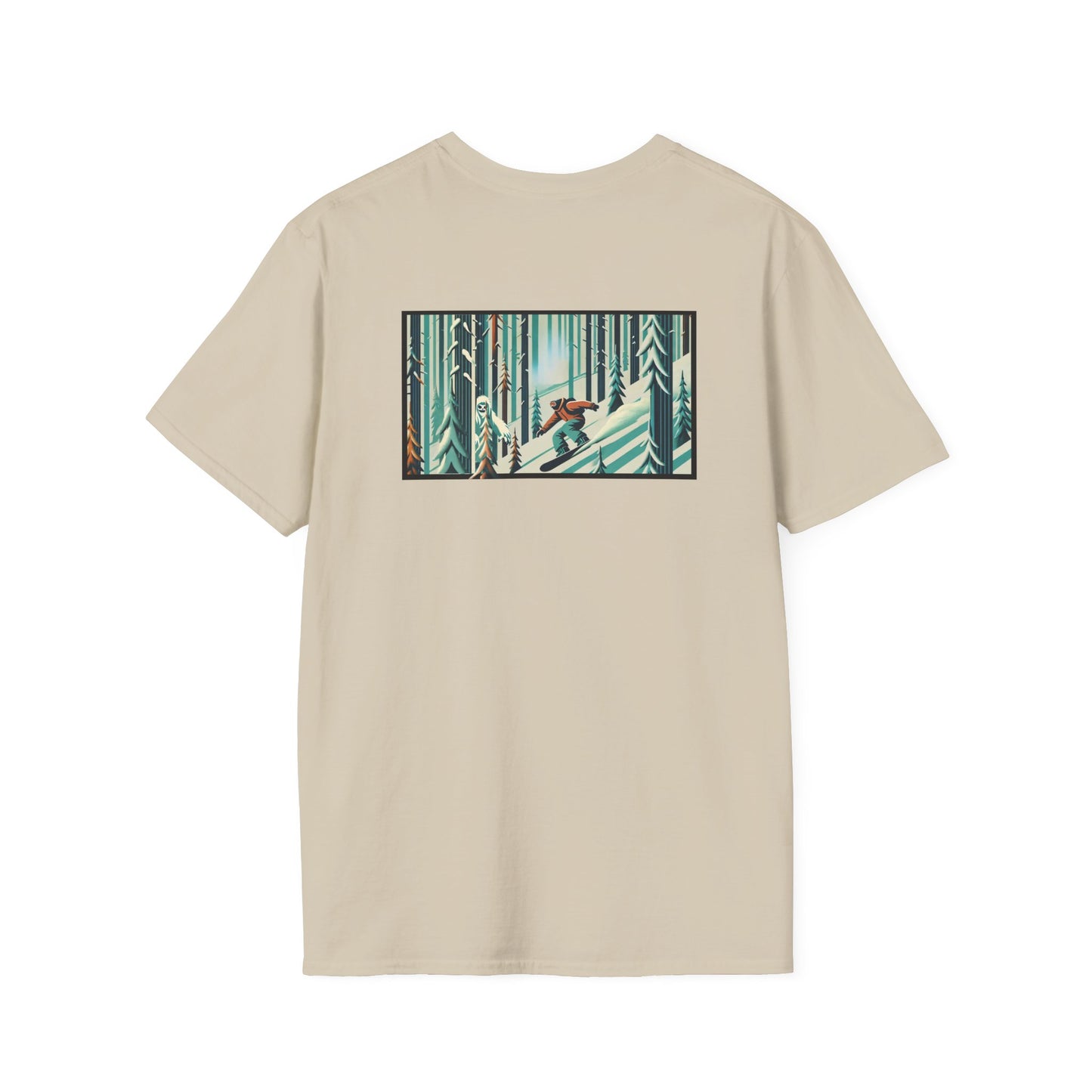 Snowboarder in Forest with Yeti