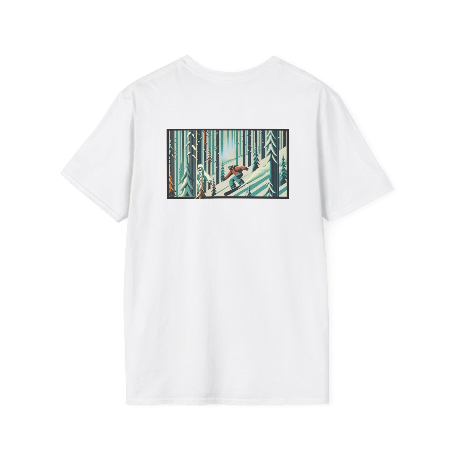 Snowboarder in Forest with Yeti