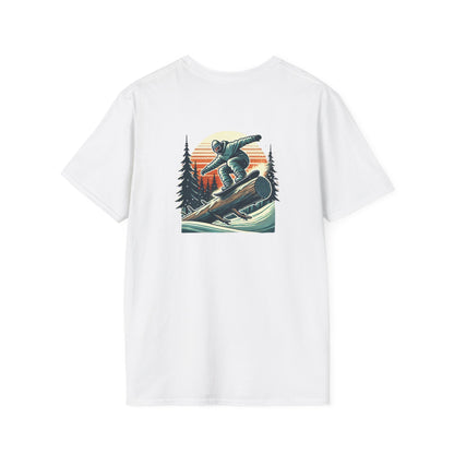 Snowboarder on Tree Rail in Sunset