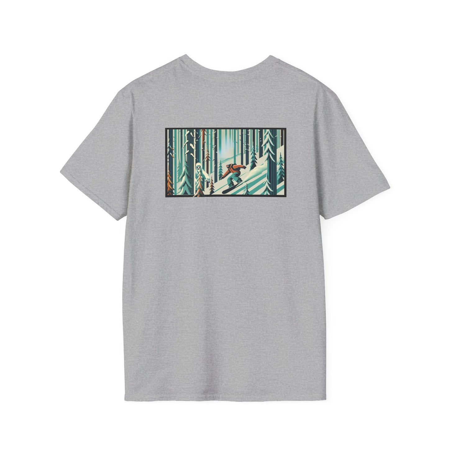 Snowboarder in Forest with Yeti